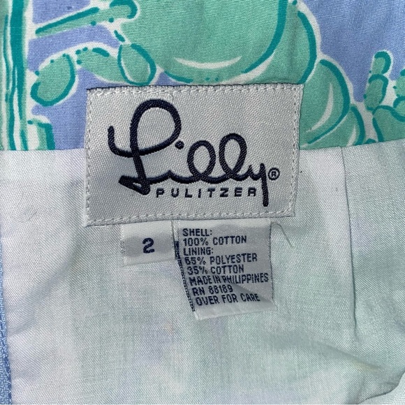 Vintage 90s Lilly Pulitzer Blue Green Happy Lobsters Daisies Mini Skirt Sz 2 - Picture 7 of 8